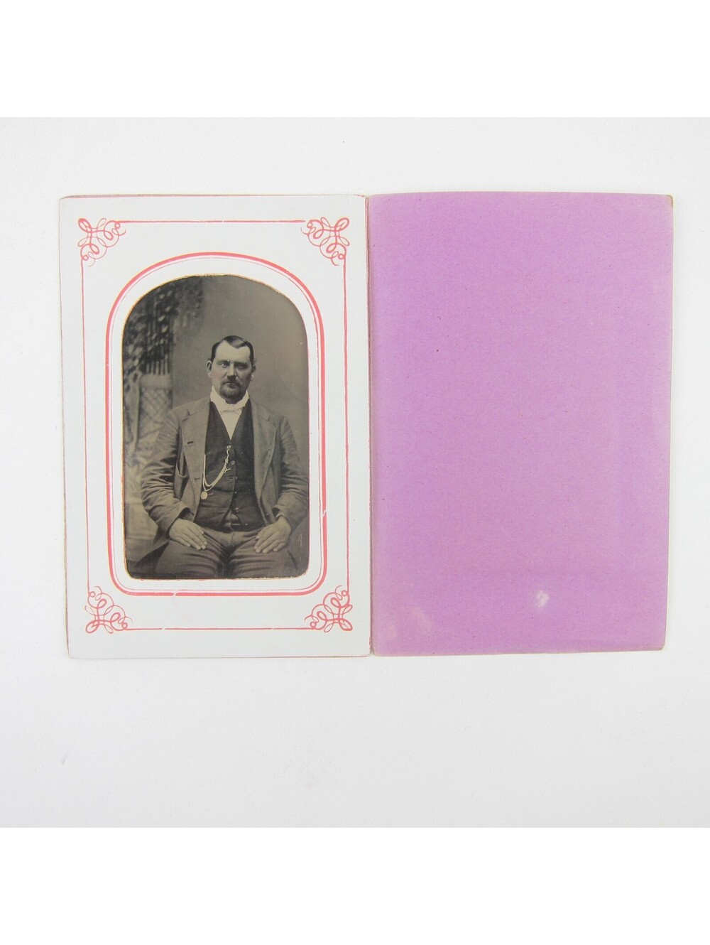 Tintype Photograph Man in Suit Vest & Pocket Watch Tinted Cheeks Antique 1880s